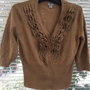 Worthington Ruffle Front Gold Cardigan Size M
